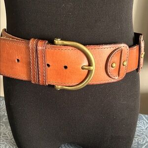 Fossil Brown Leather Belt with Brass Accents